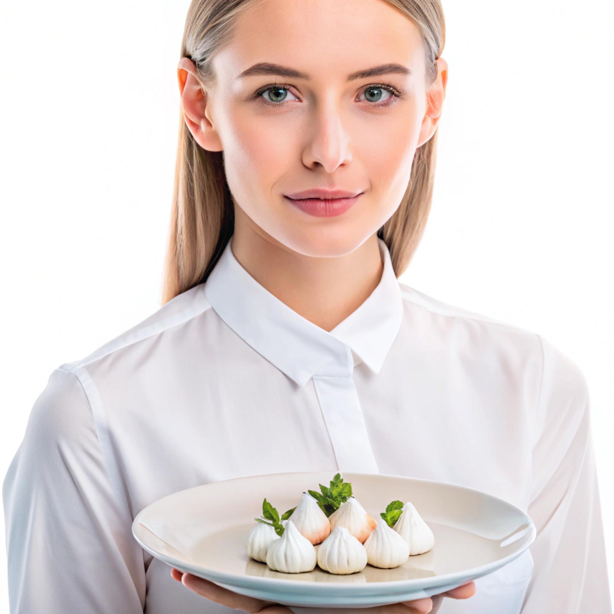 Portrait of food stylist with plates